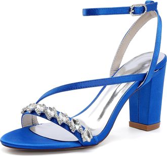 Generic Wedding Bridal Shoes Womens Heels Sandals Open Toe Fashion Chunky Heels Sandals Party Wedding Dress Shoe 8.5Cm,Royal Blue,10 UK