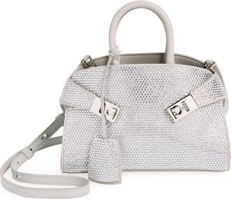 Ferragamo Mini Strass Crystal Top Handle Bag in Perla at Nordstrom