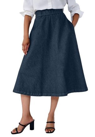 Jessica London Comfort Waist Stretch Denim Swing Skirt in Indigo at Nordstrom, Size 12
