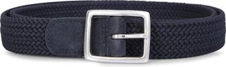Dell'Oglio Blauwe elastische riem van - Heren - Riemen - Blauw - 125 CM - Leer - Accessoires
