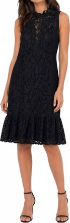 Red Haute High Neck Short Sleeve Lace Dress In Black