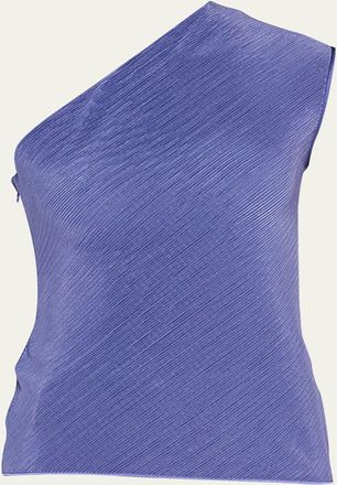 Giorgio Armani One-Shoulder Plisse Silk Blouse