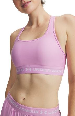 Under Armour HeatGear Mid Cross Back Sports Bra in Pink Dawn //White at Nordstrom, Size Xx-Large