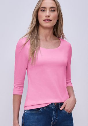 Street One 3/4-Arm-Shirt STREET ONE Style Pania, Damen, Gr. 42, ibis rose, Jersey, Obermaterial: 50% Baumwolle, 50% Modal. Futter: 100% Baumwolle, unifarben, nor