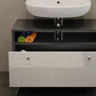 Vicco Mueble Bajo Lavabo Fynn, Antracita/blanco Alto Brillo, 80.2 X 54 Cm Con Caj&oacute;n