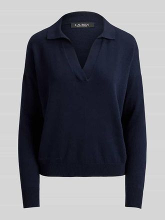 Lauren Ralph Lauren Relaxed Fit Pullover aus Baumwoll-Mix mit Polokragen in Marine, Gr&ouml;&szlig;e XL