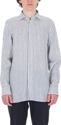Finamore Gaeta Striped Linen-Lyocell Casual Shirt
