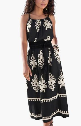 Lascana Womens Ornamental Print Dress in Black & Sand at Nordstrom, Size 12