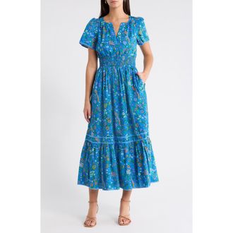Sugarlips Punta Alta Ordy Smocked Midi Dress in Blue-Greens at Nordstrom, Size X-Large