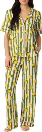 Room Service PJs Print Long Pajamas in Green Stripe at Nordstrom, Size X-Small