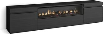 Skraut Home Mueble tv efecto madera negro 200x35x45cm chimenea efecto fuego