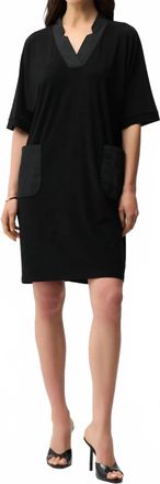 Joseph Ribkoff Notched V-Neck Half Sleeve Shift Dress In Black