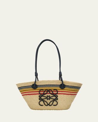 Loewe x Paulas Ibiza Small Anagram Striped Basket Tote Bag in Raffia