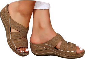 Generic Sandals for Women 2026 Orthopedic Sandals Summer Shoes Women Dressy Outfit Comfortable Arch Support Wedge Non Slip Flip-Flops, PU Leather Slides, Shoe