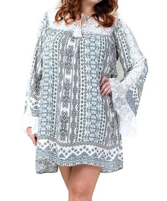 Greek Archaic Kori Ruffles & Lace Dress - Plus In Blue
