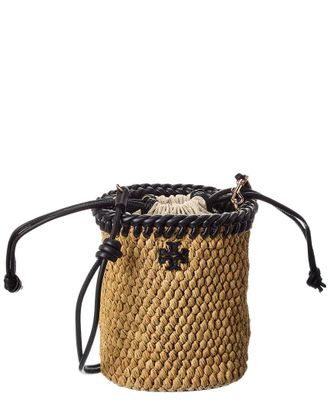 Tory Burch Emerson Raffia Leather Bucket Bag
