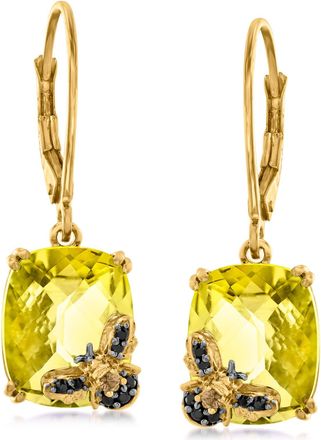 Ross-Simons Lemon Quartz Bumblebee Drop Earrings With Smoky Quartz and Black Spinel Accents in 18kt Gold Over Sterling