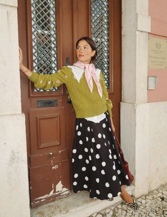 Nobody's Child NC x TBCo Green Cable Knit Embroidered Wool Cardigan