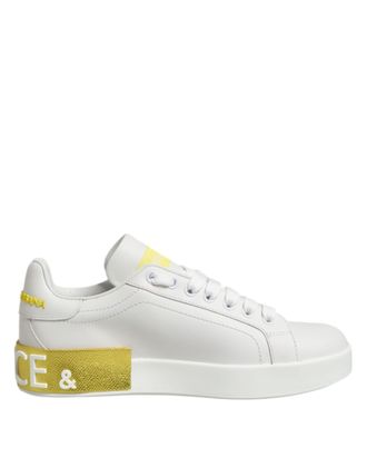 Dolce & Gabbana White Yellow Leather Low Top Sneakers Womens Shoes