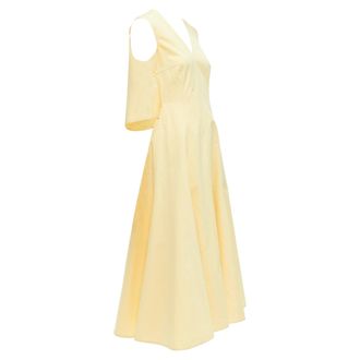 Jil Sander cream cotton silk cape back cut out V-neck Aline midi dress FR32 XXS