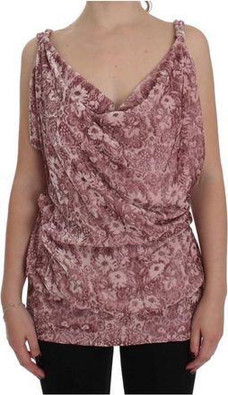 Exte Zijde Blend Bloemenprint Top - Dames - Tops zonder mouwen - Roze - XS - Tops