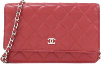 Chanel Red Color Leather Chain/Shoulder Wallet (Pre-Owned)