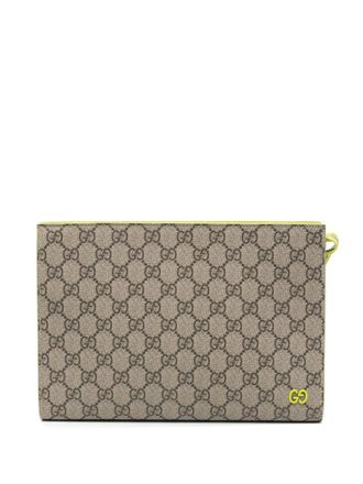 Gucci small GG Canvas clutch bag - men - Calf Leather - One Size - Neutrals