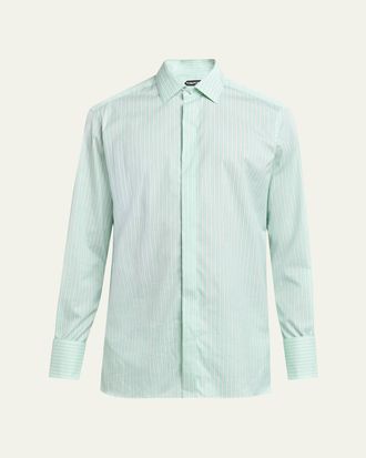 Tom Ford Mens Cotton Stripe French Cuff Sport Shirt