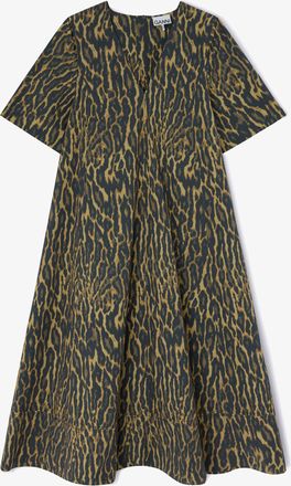 Ganni Green Dress in Leopard Cotton - Size 34 Organic