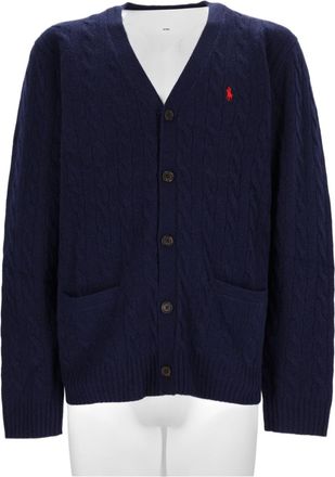 Polo Ralph Lauren Navy Blue Cable-Knit V-Neck Wool-Cashmere Cardigan