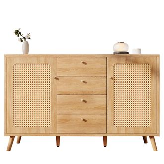 STILVORA Aparador Con 2 Puertas Y 4 Cajones, Estantes Regulables, Estilo Natural, En Madera, 140&times;40&times;86 Cm, Roble Claro