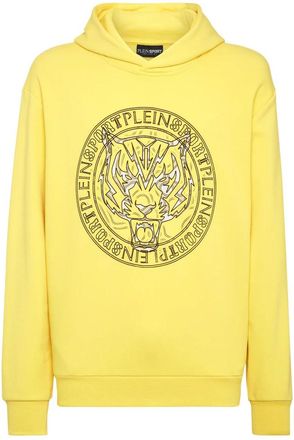 Plein Sport Hoodie Sweatshirt Tiger - Heren - Sportshirts - Geel - S - Katoen - Fitness