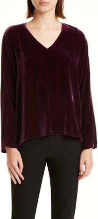 Eileen Fisher Long Sleeve V-Neck Velvet Top in Sweet Plum at Nordstrom Rack, Size Medium