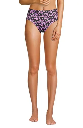 Lands End Chlorine Resistant Mid Rise Classic Bikini Bottoms in Olive Green Pansy Floral at Nordstrom, Size 10
