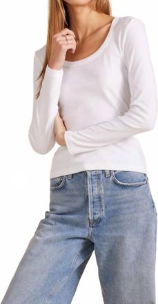 bobi Scooped Neck Longsleeve Seamed Top In White