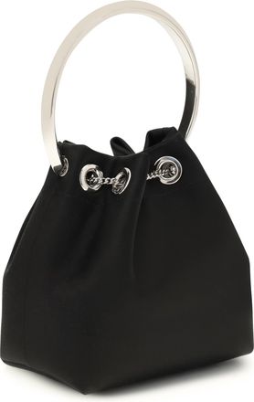 Jimmy Choo London Womens Bucket Bag Bon Black-Silver Silk Black/silver
