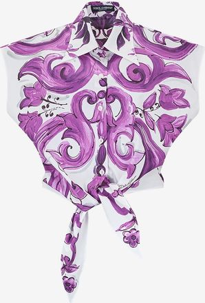 Dolce & Gabbana Popelinehemd zum am Saum Knoten Majolica