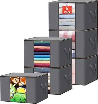 OEM Paquete De 6 Bolsas De Almacenamiento De 90 L, Bolsa De Gran Capacidad Para Guardar Debajo De La Cama Con Tapa, Contenedor Plegable Con Asa Reforzada 