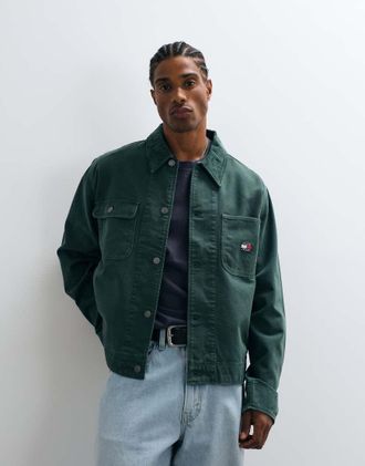 Tommy Jeans giacca in tela con colletto in corduroy verde scuro