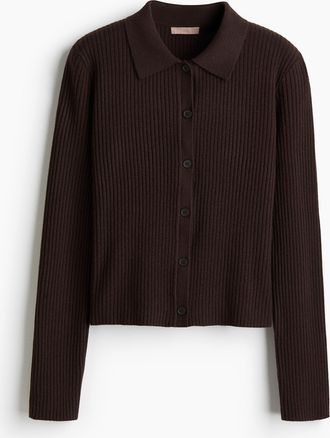 H&M Cardigan in Rippstrick mit Kragen - Brown