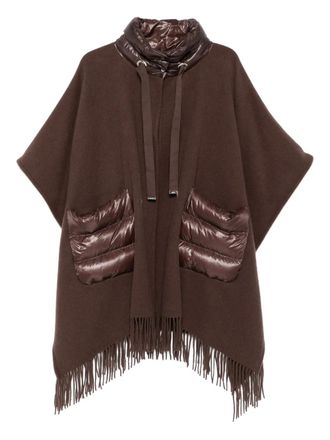 Herno quilted-pocket fringe poncho - women - Wool/Cashmere/Polyamide/Cotton/Polyester/Goose Down/Goose Feather - OS - Brown