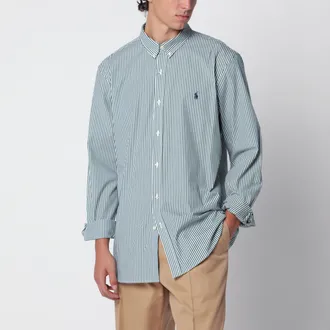 Polo Ralph Lauren Camicia bianca/verde foresta a righe Slim-Fit Stretch