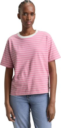 Tom Tailor Denim T-Shirt TOM TAILOR DENIM, Damen, Gr. M, soft blush irregular stripes, Single Jersey, Obermaterial: 100% Baumwolle, gestreift, regular fit normal, Rund