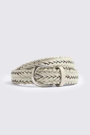 Moss Off White Leather Woven Belt