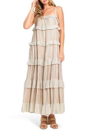 Flying Tomato Textured Maxi Dress in White/Yellow Stripe at Nordstrom Rack, Size Medium