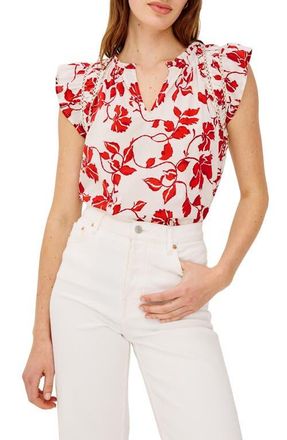 Rails Floral Ladder Stitch Flutter Sleeve Top in Red Jasmine at Nordstrom, Size Xx-Large