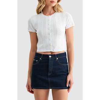 All in Favor Pointelle Crop Sweater in Off White at Nordstrom, Size X-Large