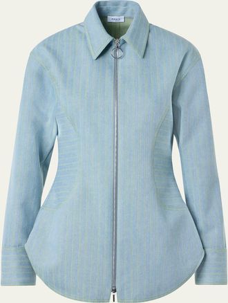 Akris Pinstripe Denim Collared Zip Shirt