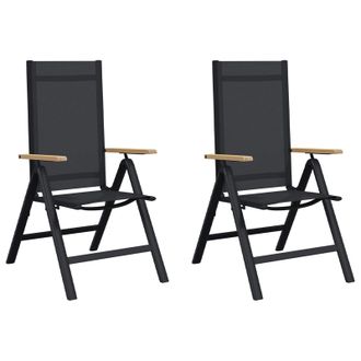 vidaXL Sillas De Jard&iacute;n Reclinables 2 Pcs Negro 58 X 73 X 111,5 Cm Vidaxl