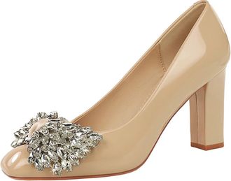 Generic High Heels for Women Diamante Block Heel 8.5cm Sexy Pumps Fashion Bowknot Shoes Wedding Evening Party-Numeric_7_Point_5 Beige
